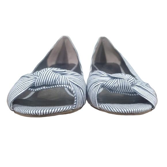 Moda Reflex Cork Wedge Peep Toe Shoes, Navy & White, Size 8.5 - Picture 5 of 7